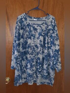 Studio 1886 Blue Floral Button-Accent Tunic Top Sz 3x